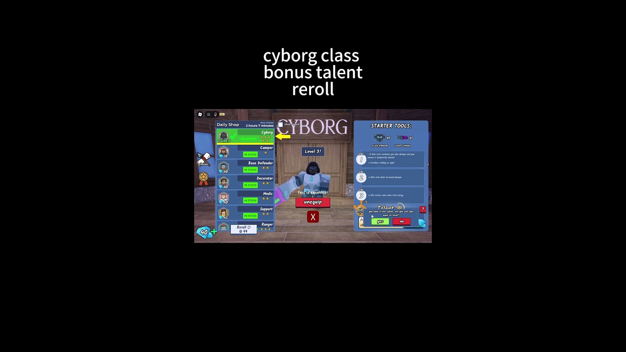 99 nights in the forest cyborg class bonus talent reroll     #99nightsintheforest #99nights #roblox
