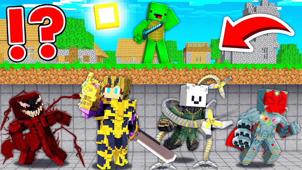 All Villians Armor Speedrunners vs Hunter in Minecraft - Maizen JJ and Mikey