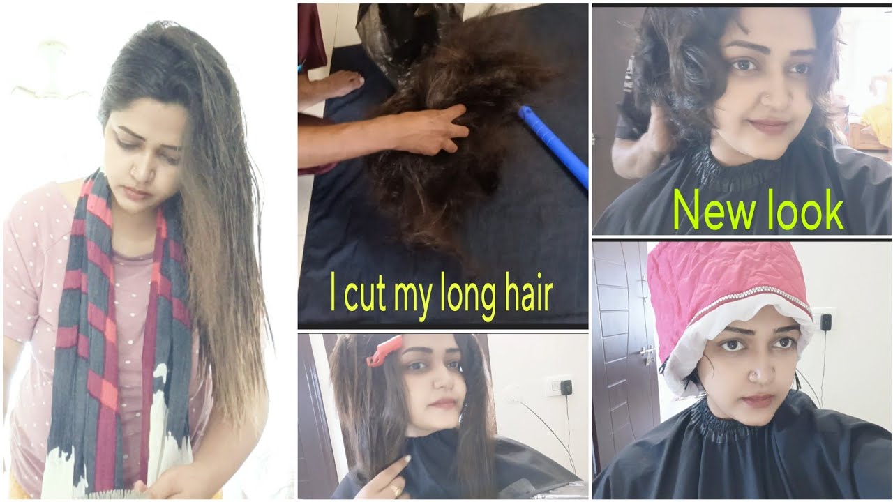 My new look || haircut 💇|| I cut my long hair into short || hair spa || salon at home ||