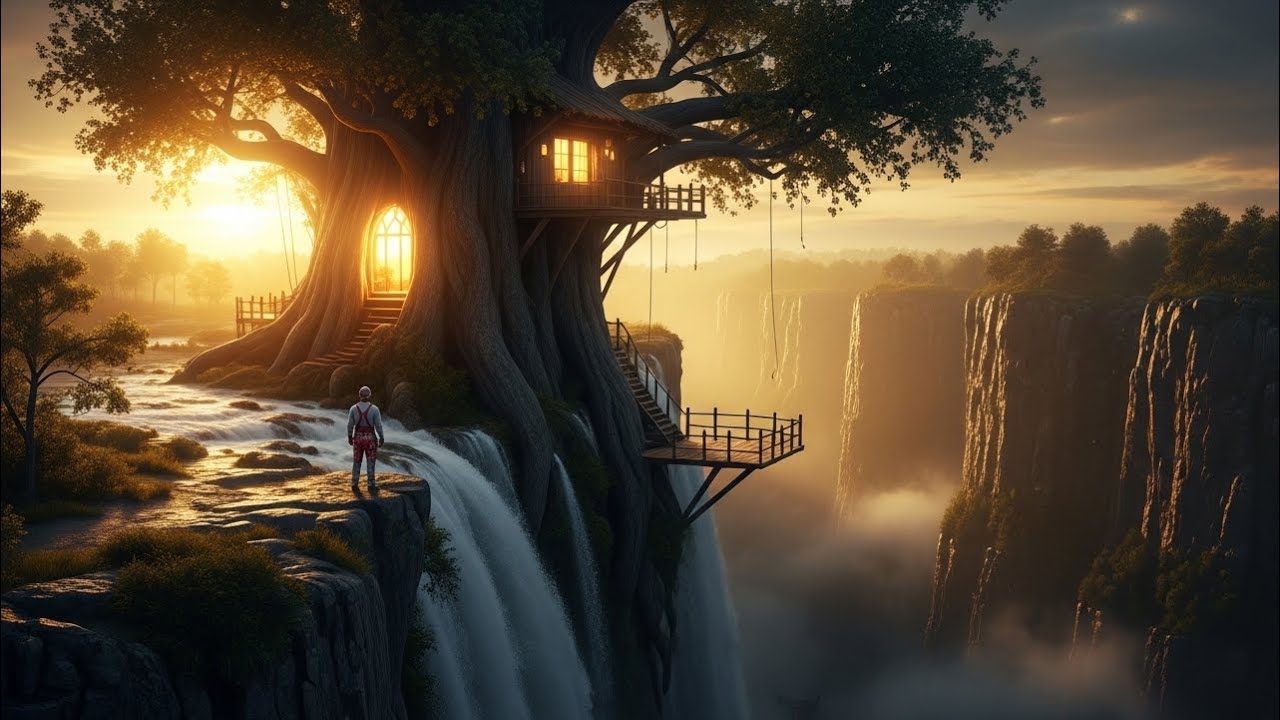 Building a Secret Room Inside a Giant Tree Over a Waterfall