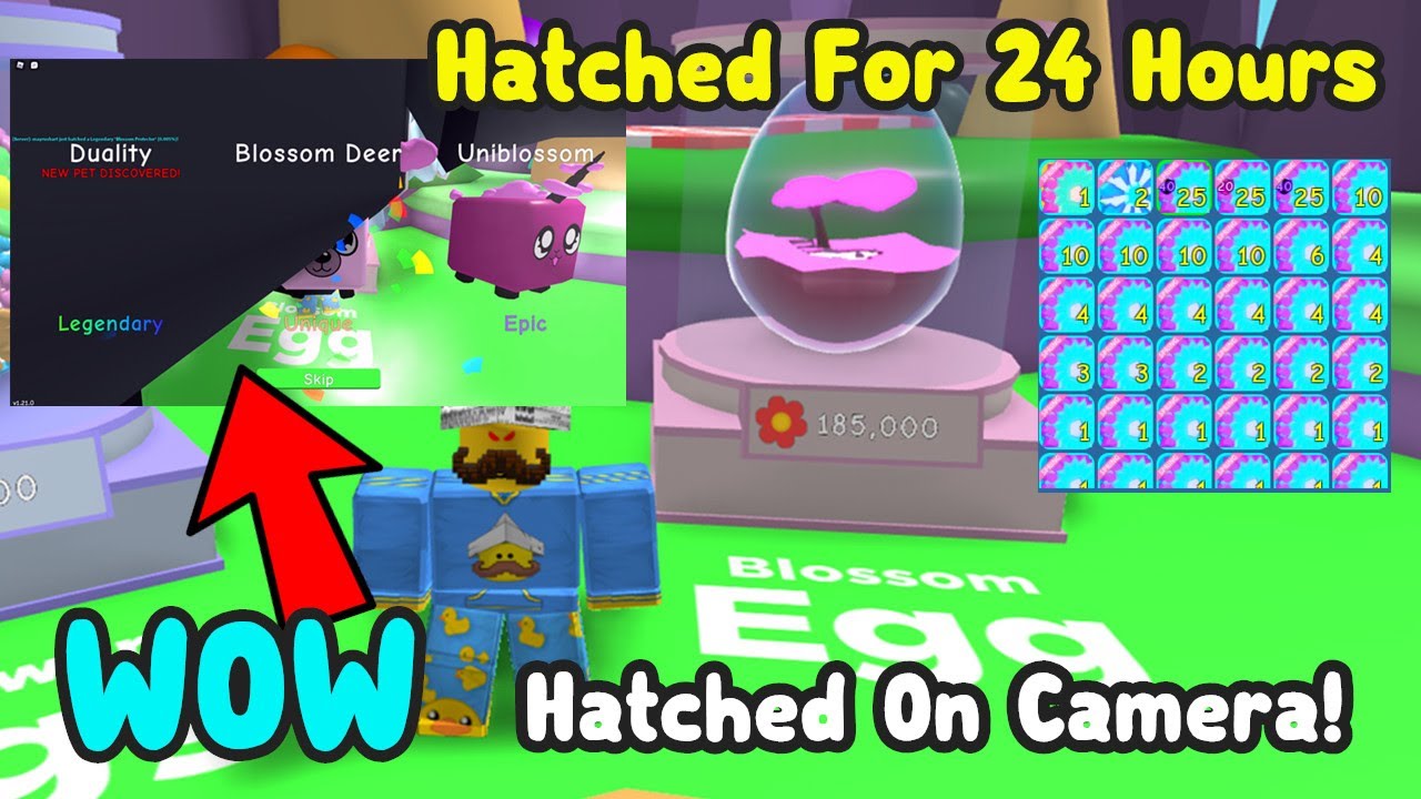 WOW I Hatched 2 Secret Pets On Camera! Hatched Blossom Egg For 24 Hours - Bubble Gum Simulator