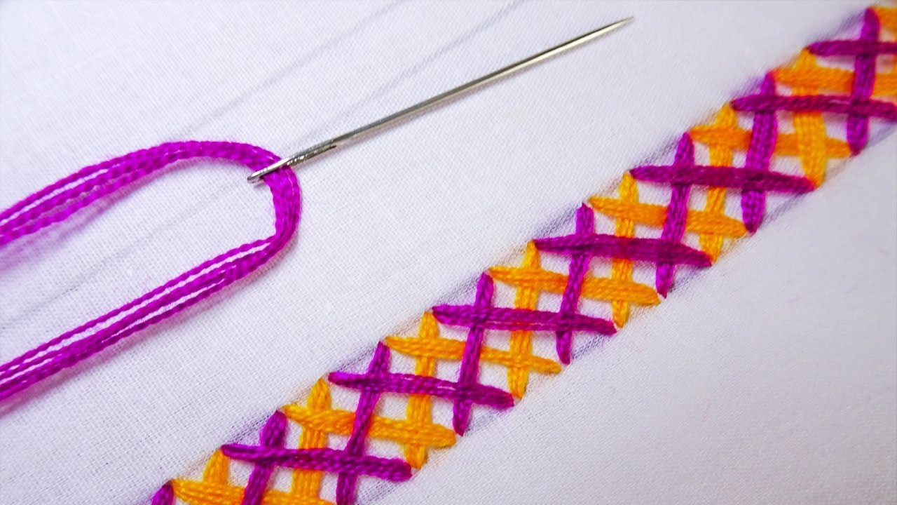 modified basic hand embroidery tutorial:double  Herringbone Stitch|cross stitches
