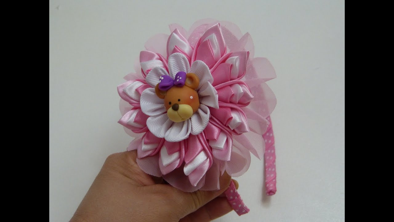 Como hacer lazos  flores Listón, kanzashi flower,  Headband Tutorial,  kanzashi flower
