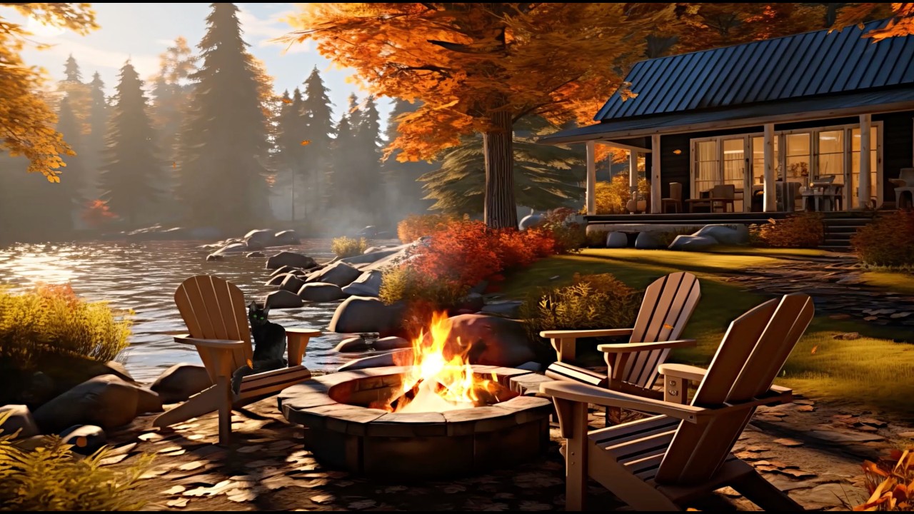 Cozy Fall Lake Cabin 🔥 Crackling Fire Sounds by the Water