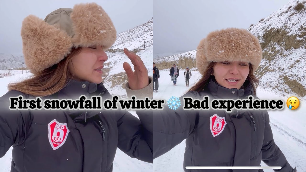 FIRST SNOWFALL OF WINTER IN LADAKH ❄️|⚠️ DANGEROUS ROADS #drivesafe #snowfall #slipperyroads #