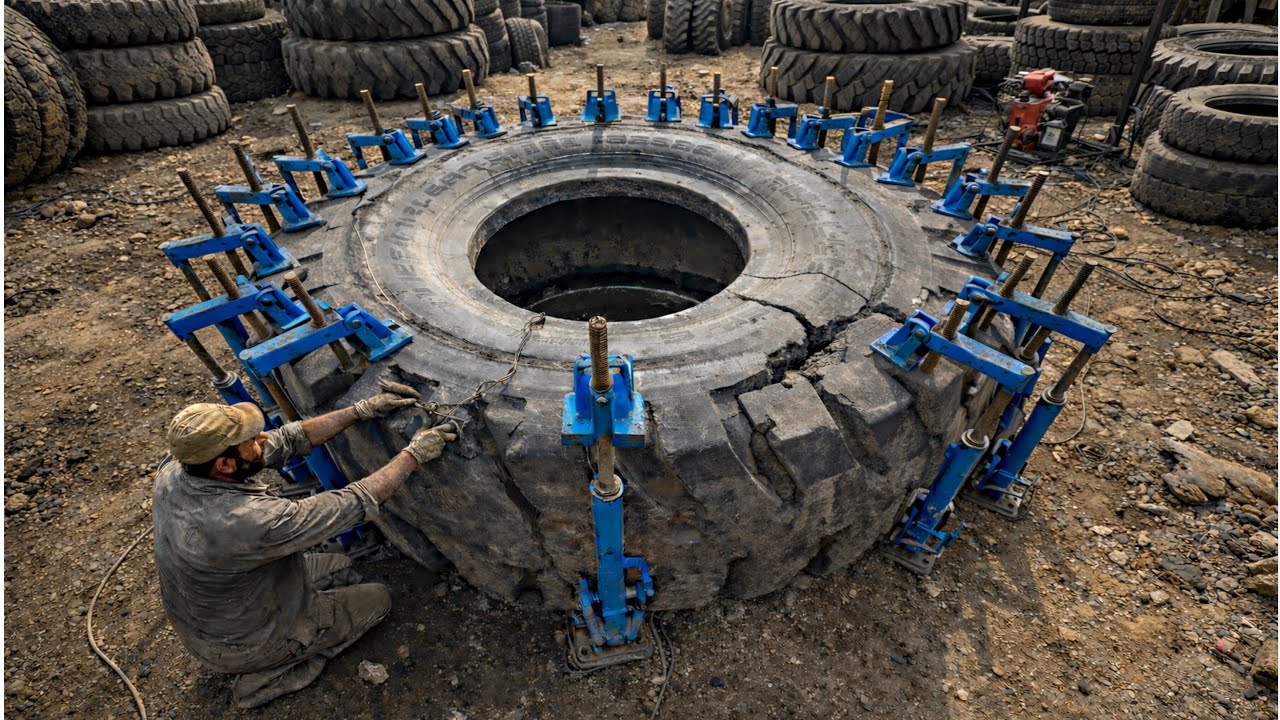 Hard Working Craftsman Repairing Heavy Machinery Tyre with unique Skill  || Restoration process ||