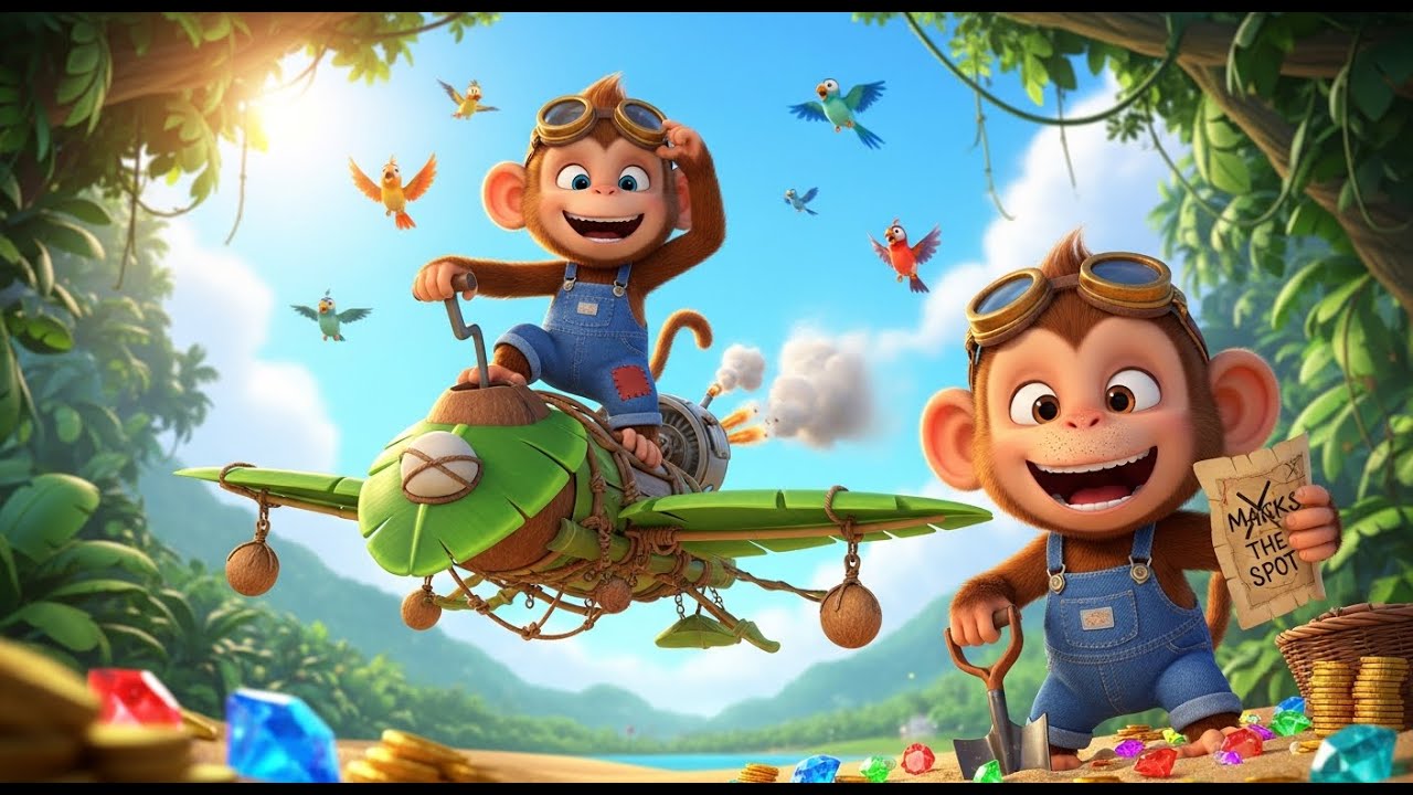 BiBi Monkey & The Great Sky Treasure Adventure 🐒✈️🗺️💎 | Monkey Family