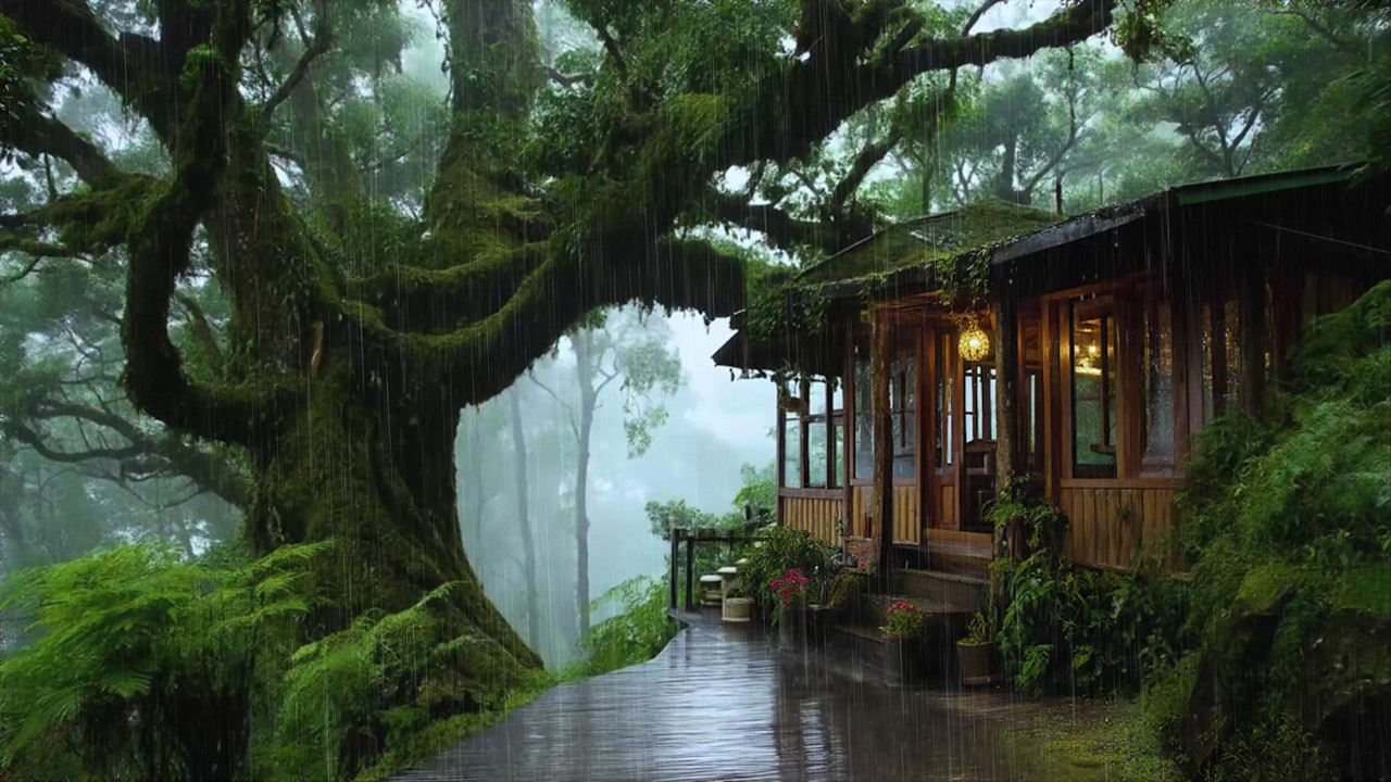 Experience Deep Relaxation with Rain in Cozy Tree House Cabin 🍀 Ease Into Sleep with Rain