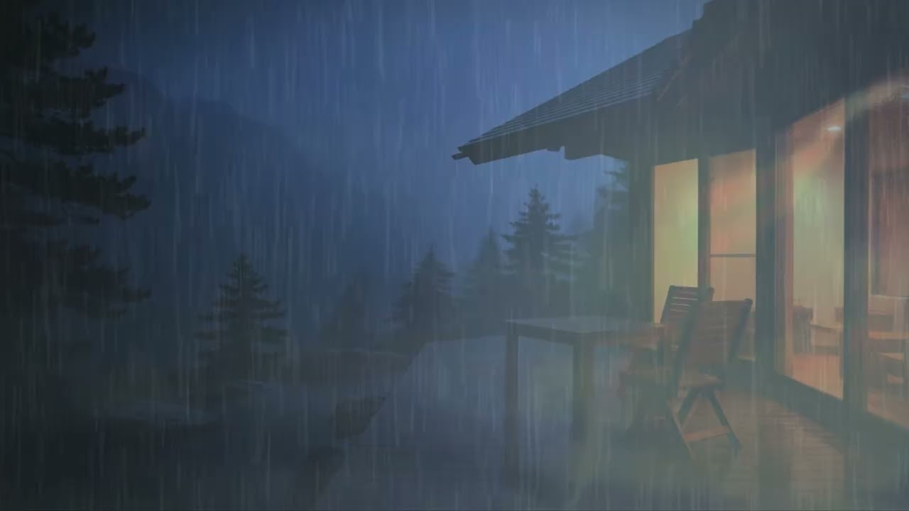Night Rain and Thunder Outside a Forest Cabin | Cozy Storm Ambience for Deep Sleep