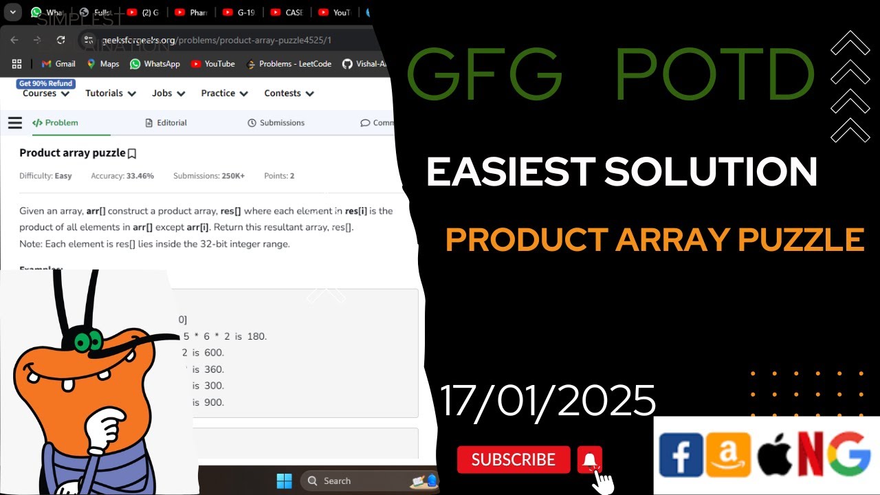 Product array puzzle | gfg potd today | POTD | GFG Problem of the Day | C++ |