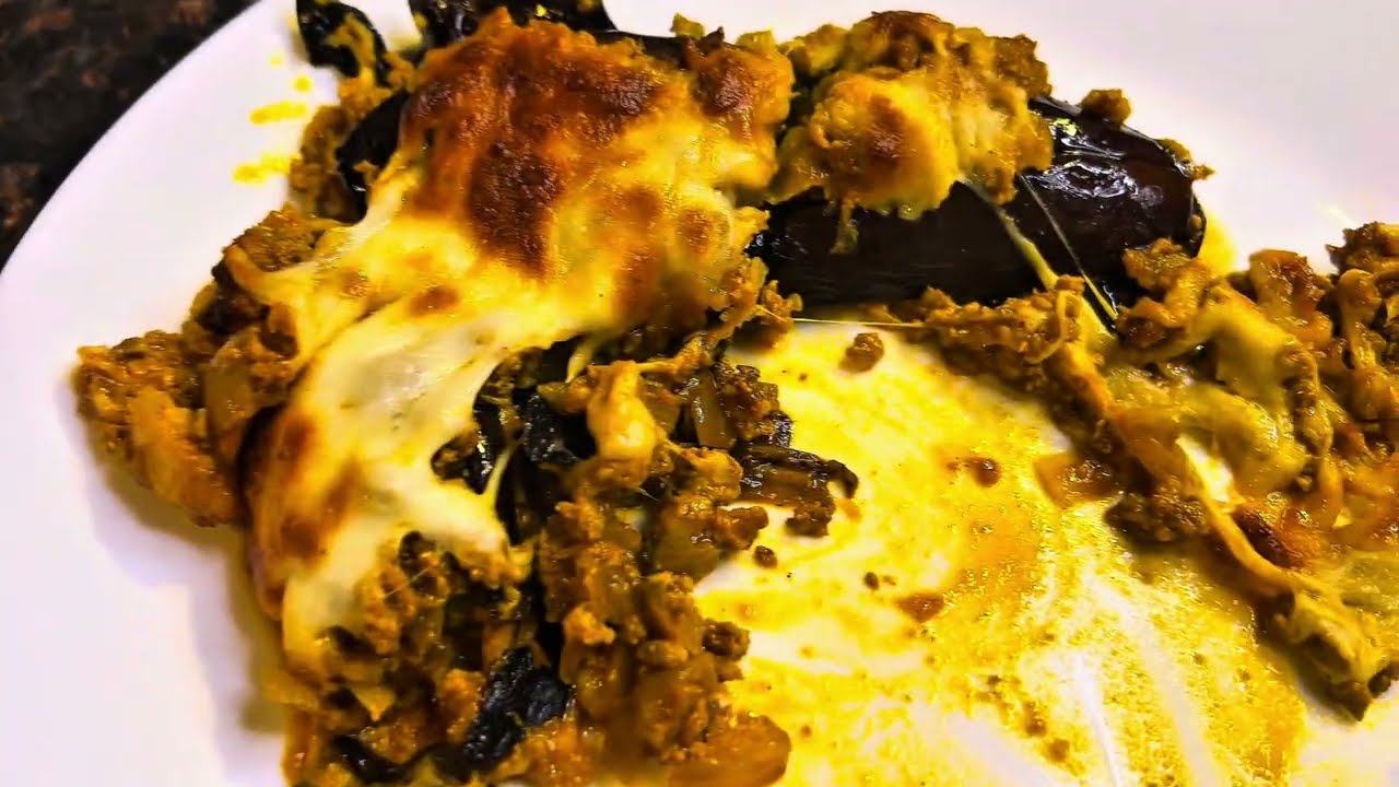 لازانيا بالباذنجان مع اللحم بدون نشويات 