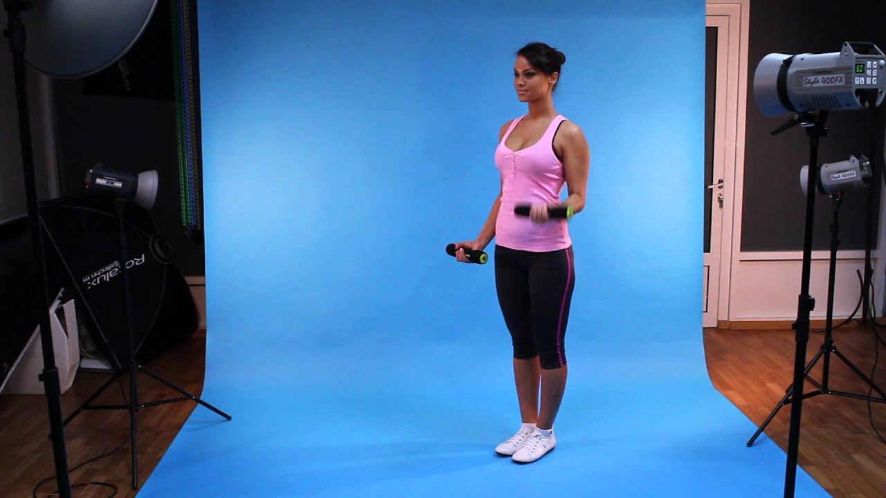 Fitness girl on blue screen (download Full HD for FREE!)