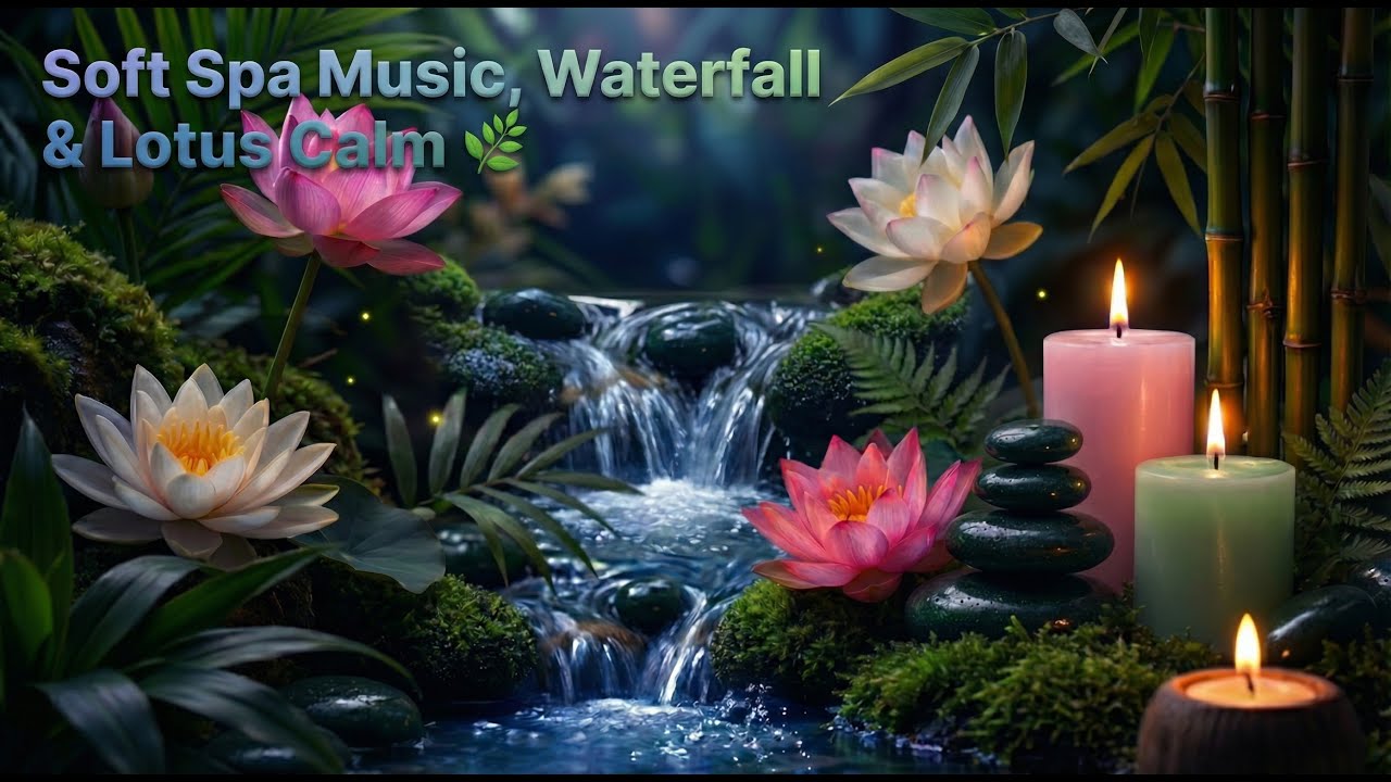 🌙 Relaxing Ambient Sounds for Stress Relief | Soft Spa Music, Waterfall & Lotus Calm