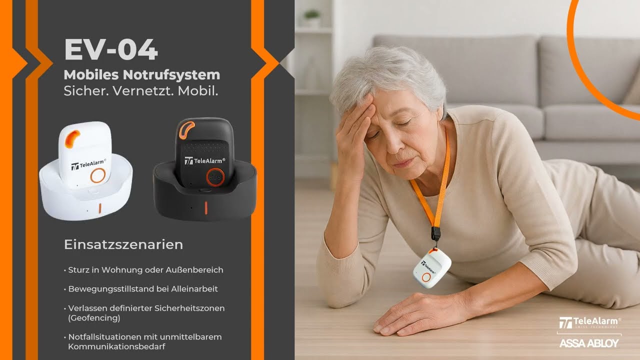 TeleAlarm EV-04 GER - Mobiles Notrufgerät für Senioren und Alleinarbeiter mit Sturzerkennung