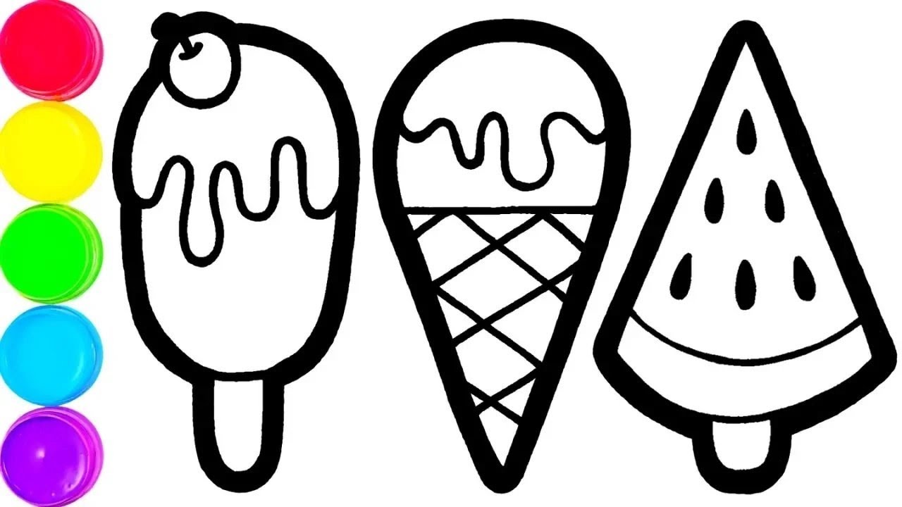 How to draw Glitter Ice Creams coloring and drawing for Kids, Toddlers Drawing 