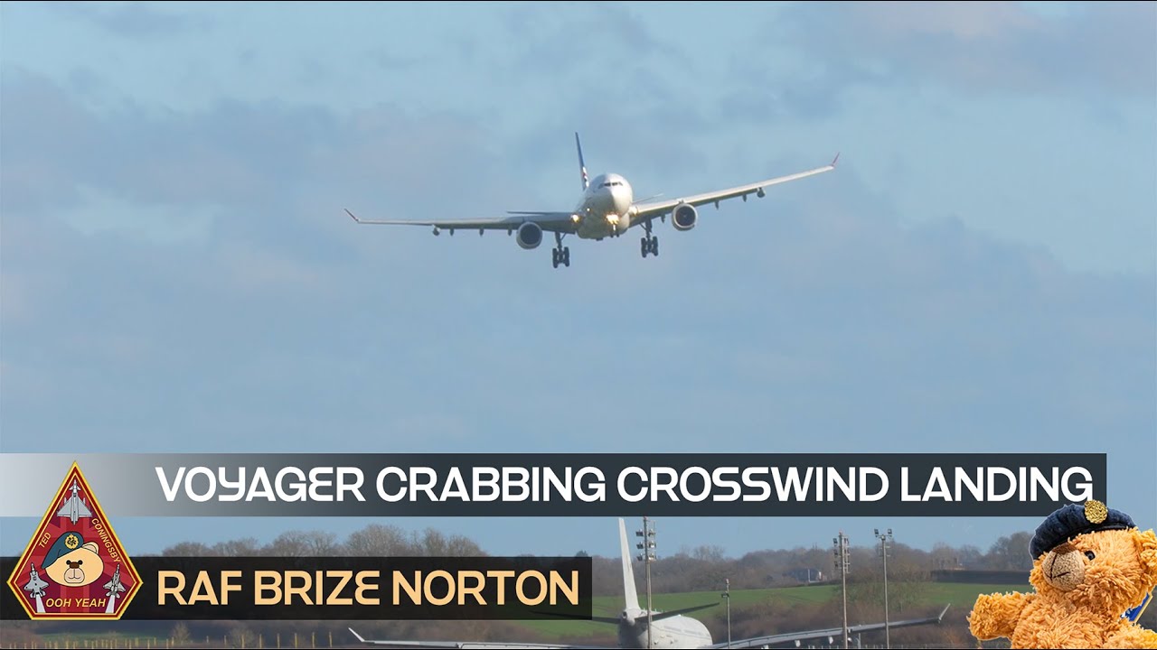 CRABBING AIRBUS A330 MRTT VOYAGER IN PUNCHY CROSSWINDS SKILLFUL LANDING • RAF BRIZE NORTON