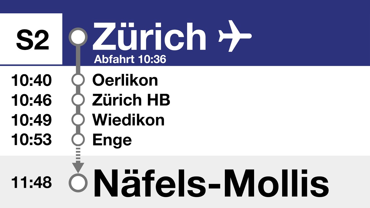 ZVV Ansagen • S2 ESAF 2025 • Zürich Flughafen – Thalwil – Ziegelbrücke – Näfels-Mollis (DE + ENG)