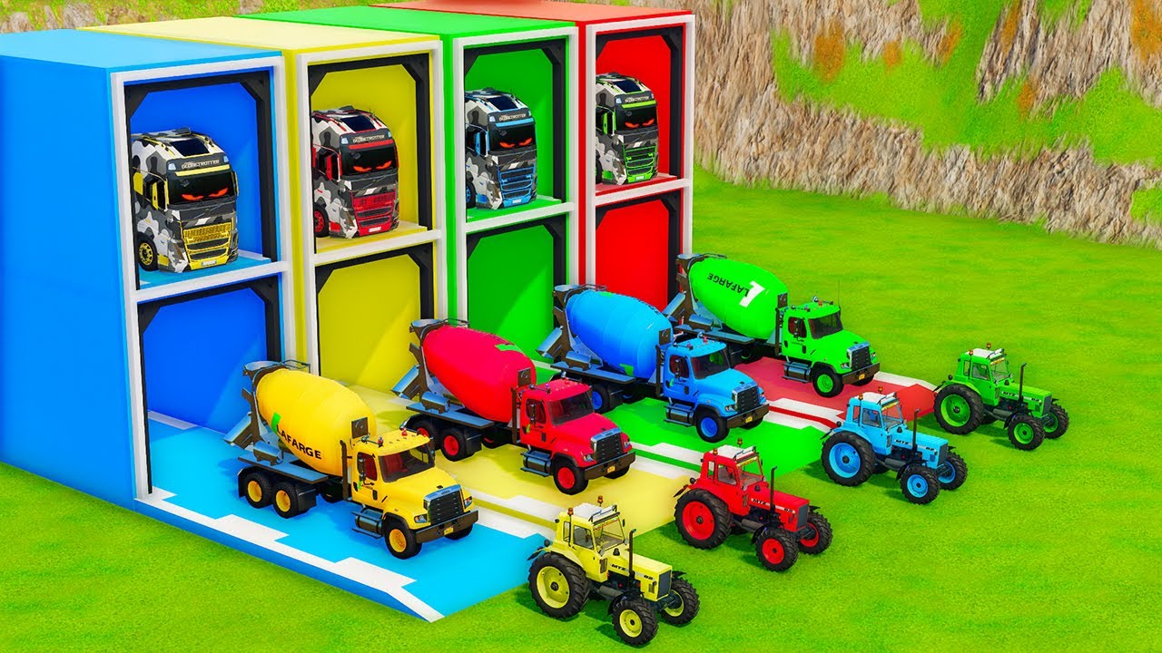 Garage with Colors   ALL MIXER TRUCK WITH DOUBLE FLATBED TRAILER TRUCK, IVEC, MERCEDES, FREIGHTLINER