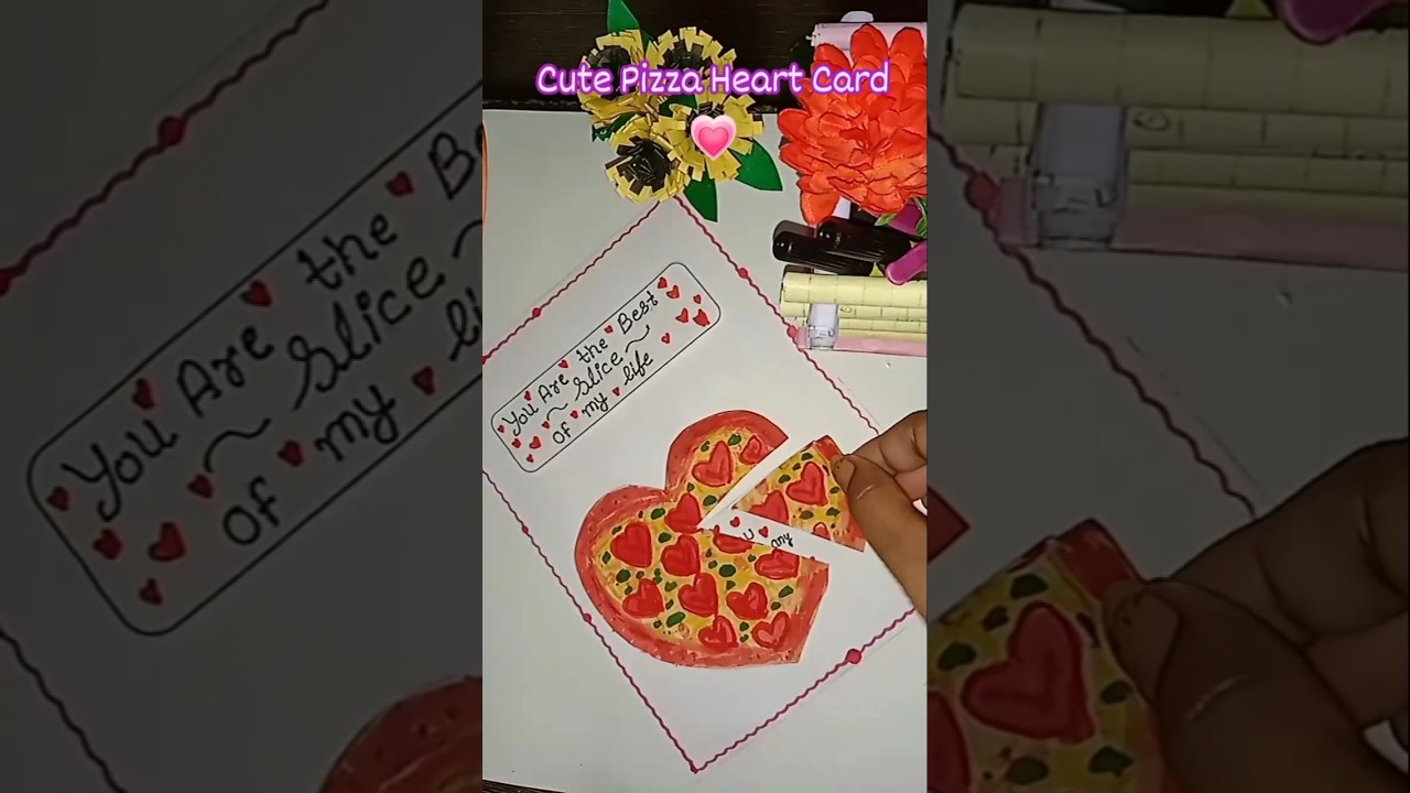 Cute Pizza 🍕 ❤️ Heart Card #diy #watercolours #drawing #painting #art #craft #greetingcard #shorts