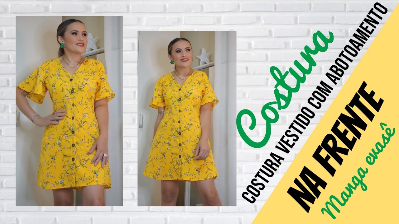 COSTURA VESTIDO COM BOTÕES NA FRENTE E MANGA GODÊ (fácil)