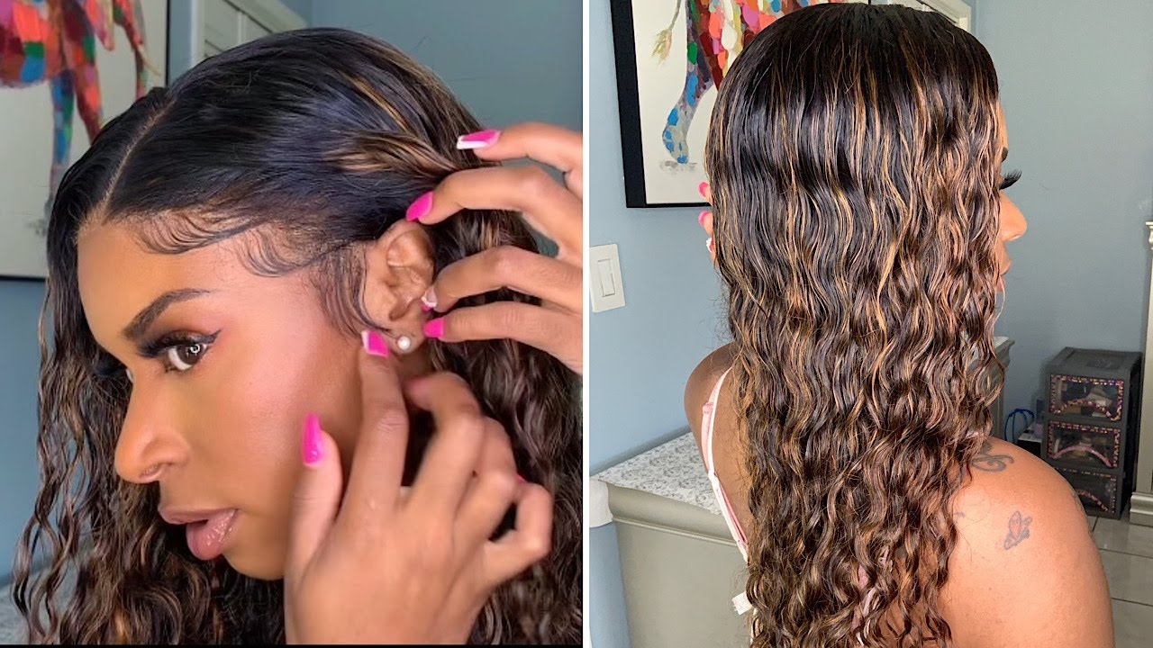 Must Have 24 inch Brown Balayage Water Wave lace front wig ft Beautyforever hair