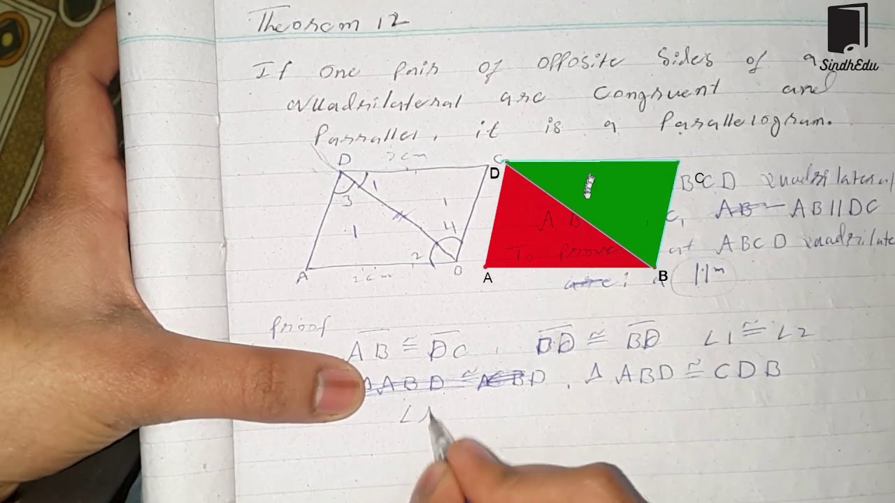 Parallelogram Opposite Sides are Congruent | Theorem 12 | Topic 12.15 | Hindi | Urdu | part 1/1