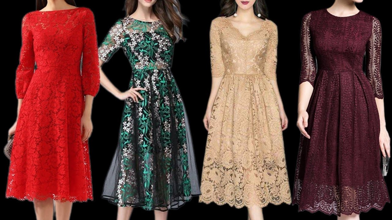 Exotic & beautiful embroidered overall lace net tulle Party wear skater dresses design 2022-23