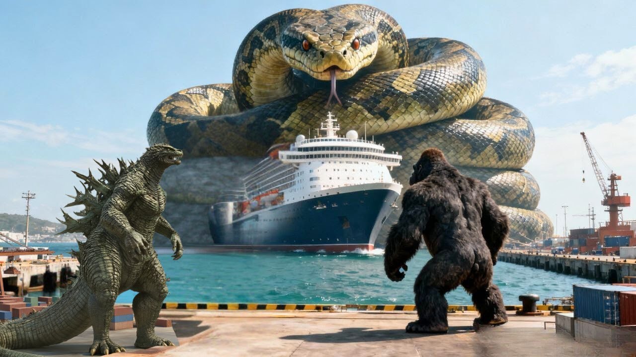 King Kong and Godzilla vs. Giant Python Snakes: A Major Clash At Sea And İn The City