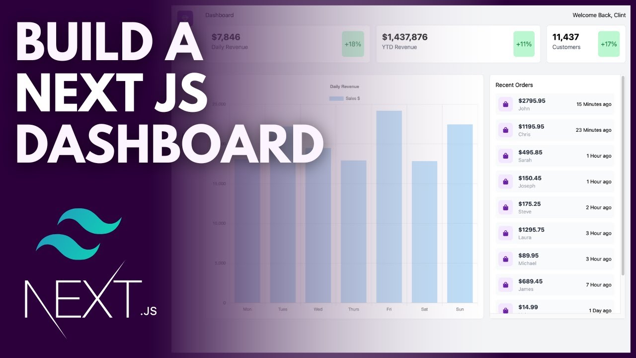 Build a NEXT.JS User Dashboard - Tailwind CSS - Chart.js