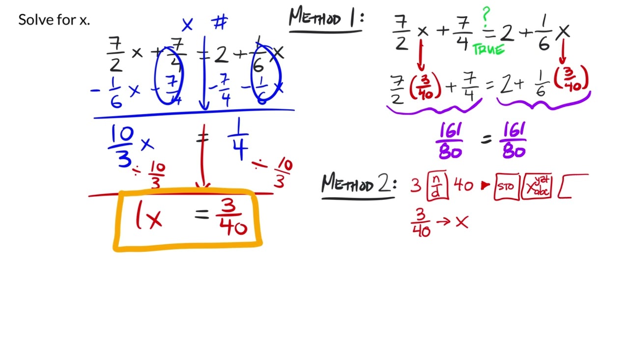 How to use a TI30XS Multiview Calculator to Check Solutions to Equations - 1 Variable with Fractions