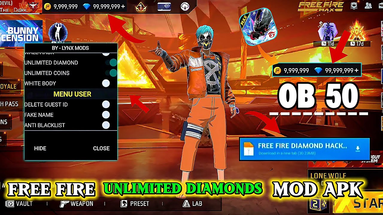 FREE FIRE DIAMOND MOD || FREE FIRE NEW MOD MENU OB-50 || FREE FIRE DIAMOND SCRIPT HACK MOD APK 2025
