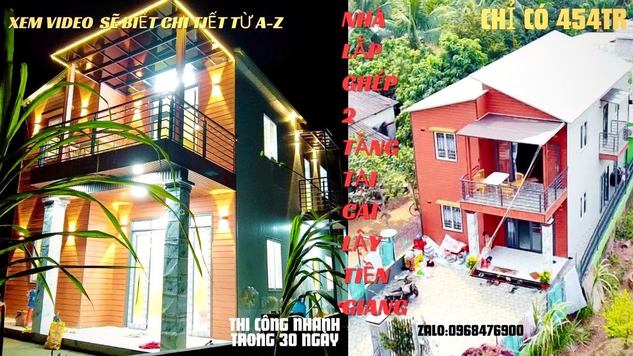 NHÀ LẮP GHÉP TIỀN CHẾ THI CÔNG TẠI TIỀN GIANG, MẪU NHÀ 2 TẦNG RẤT ĐẸP CHỈ CÓ 454TR. ZALO:0968476900.