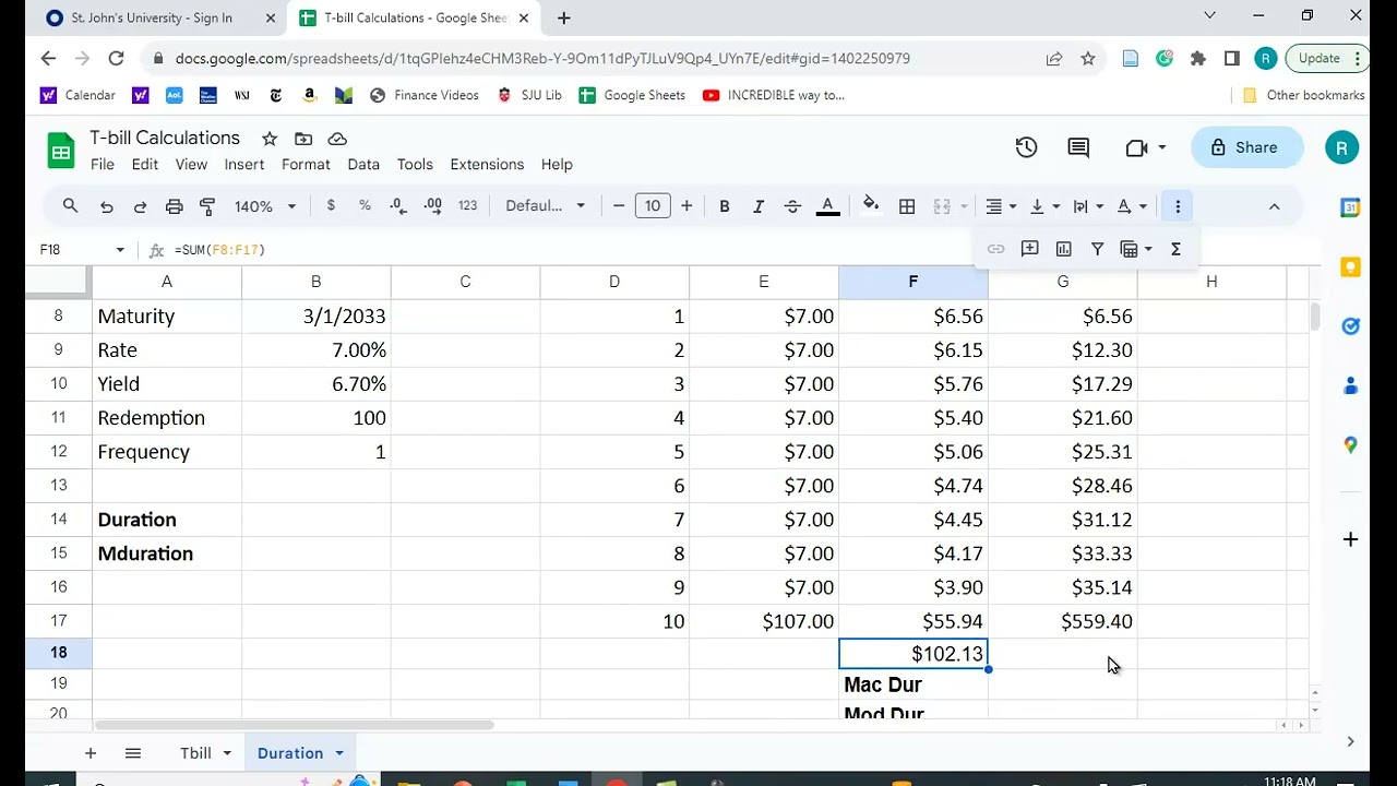 Duration and MDuration functions in Google Sheets