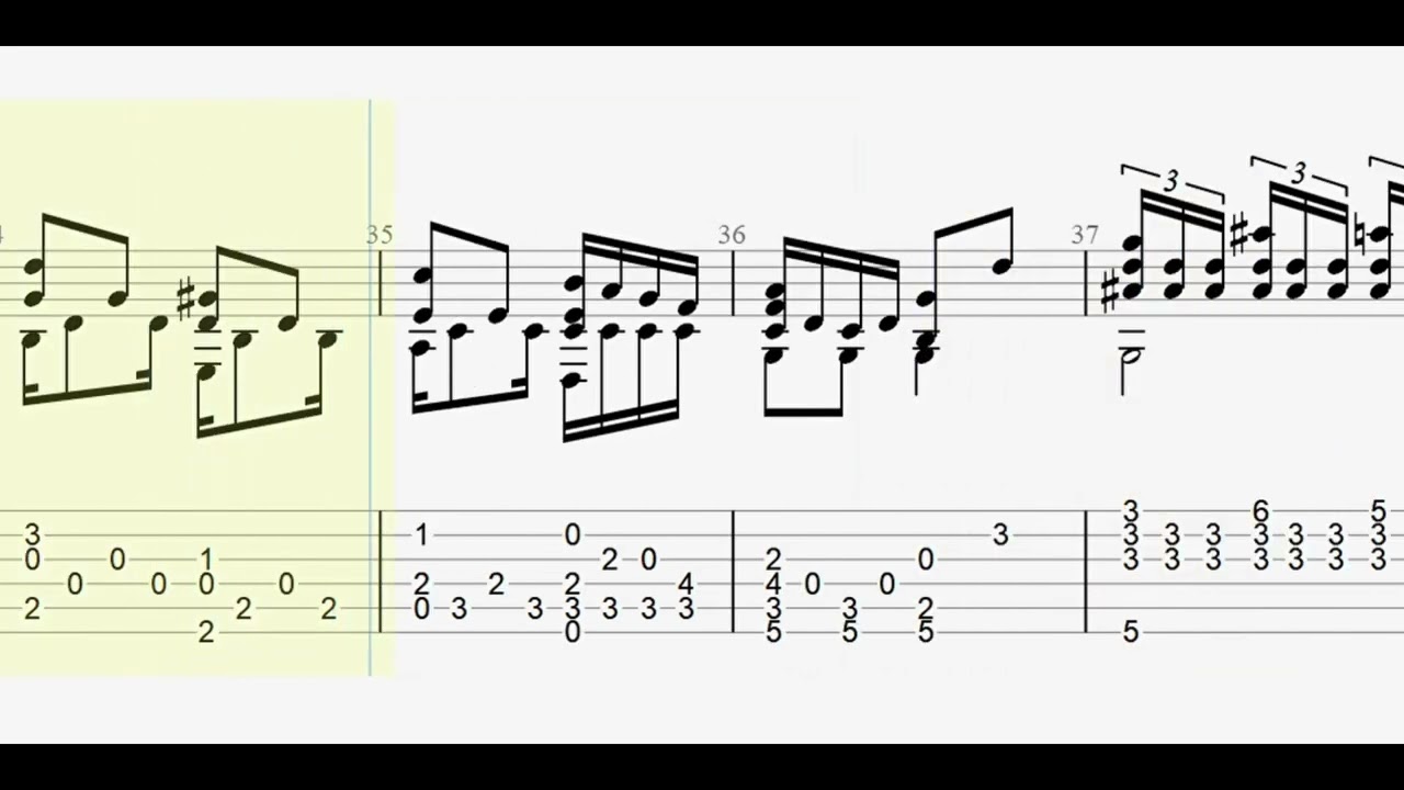 Beethoven: Pathetique Sonata II. Adagio cantabile with tablature/sheet music for fingerstyle guitar