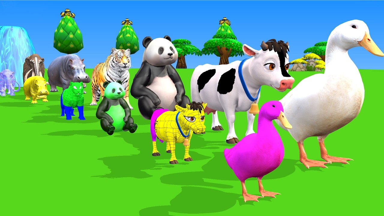 Long Slide Game With Elephant Gorilla Buffalo Hippopotamus Tiger 3d Animal Game Funny 3d Animals