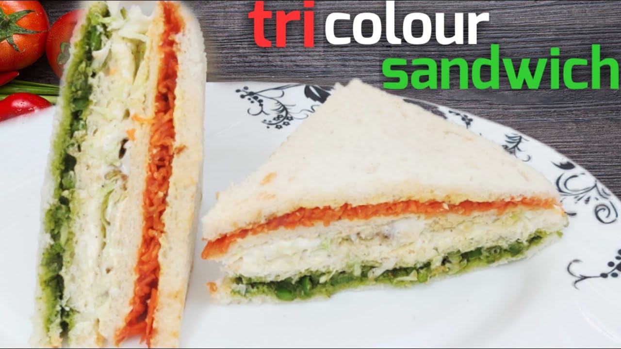tricolor sandwich / tiranga sandwich  / cheesy mayonnaise veg sandwich /  independence day sandwich