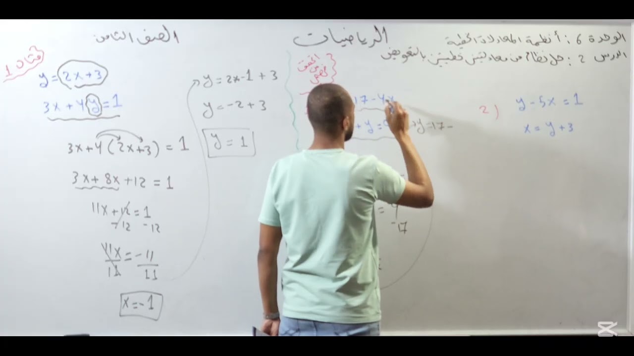 شرح سهل ومبسط | حل نظام من معادلتين خطيتين بالتعويض – الصف الثامن