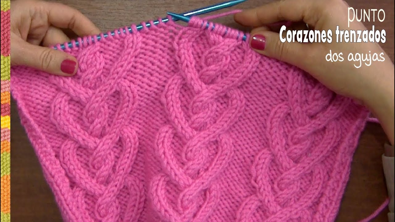 Cómo tejer el punto de corazones trenzados 3D a dos agujas / Tejiendo Perú