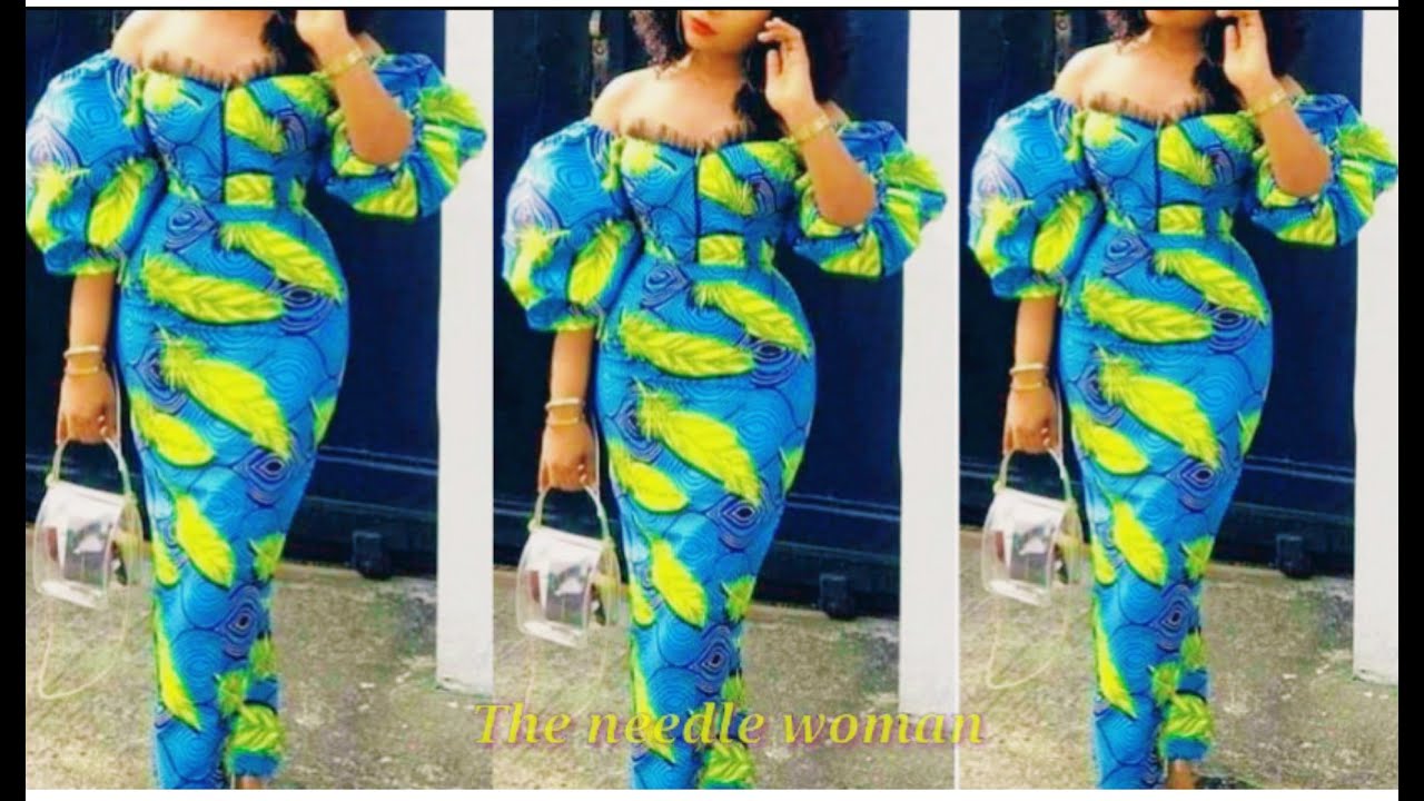 How to cut an off shoulder fitted straight cut gown with puffed sleeve