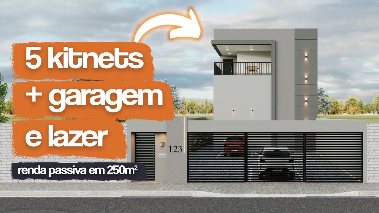 Terreno 10x25m: Projeto com 5 Kitnets, Garagem e Lazer Para Viver de Aluguel