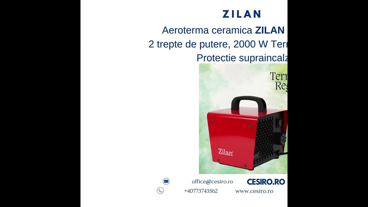 Cesiro.ro - Aeroterma ceramica ZILAN ZLN-3017, 2 trepte, 2000 W, Termostat regabil
