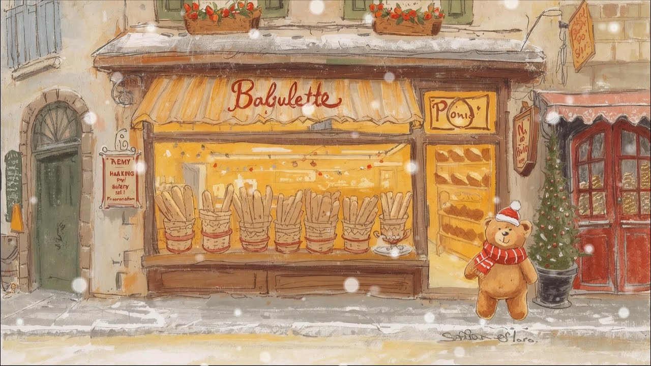 Cozy Christmas Bakery Jazz🎄| Snowy European Bakery Café Mood