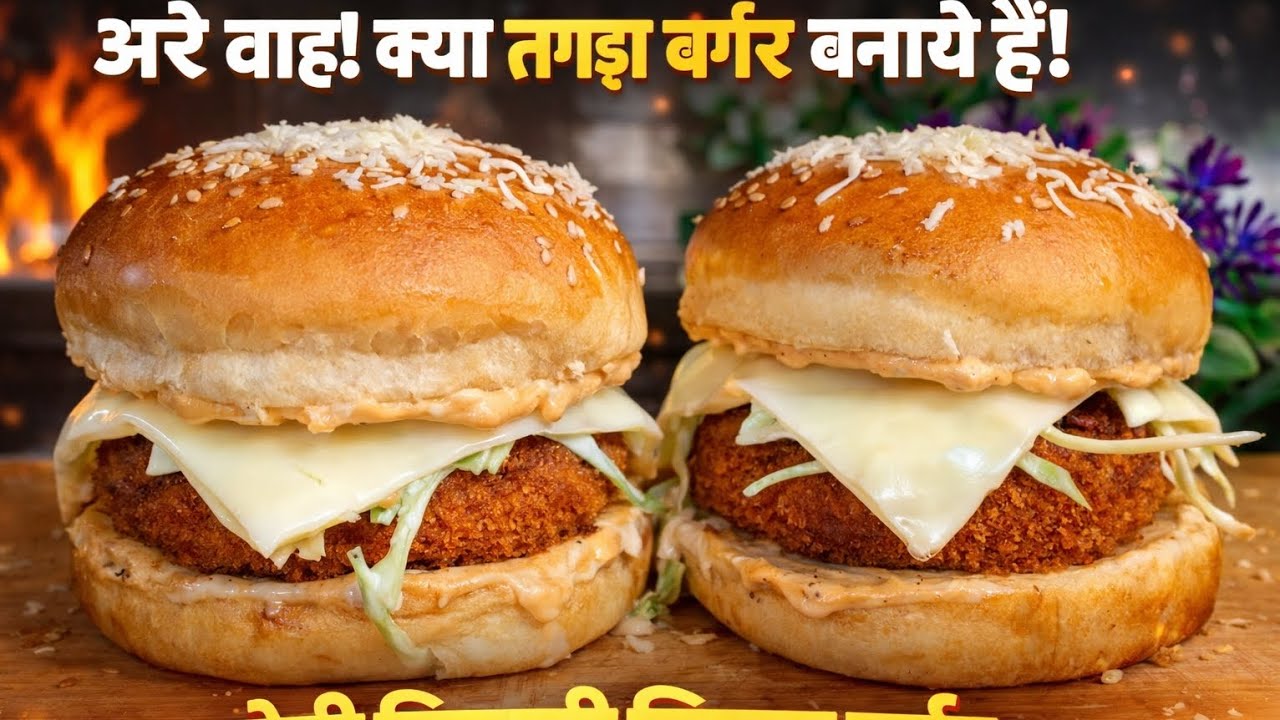Desi chicken tikki burger 🍔||fatafat banne wala burger चिकन टिक्की बर्गर