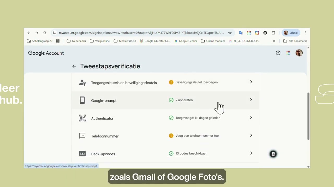 Tweestapsverificatie voor je Google account