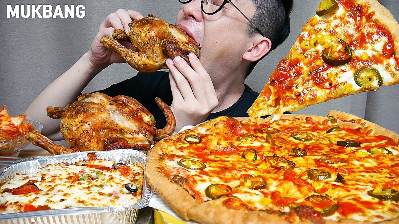 ASMR MUKBANG Ghost Pepperoni Pizza & Chicken & Spaghetti EATING SHOW