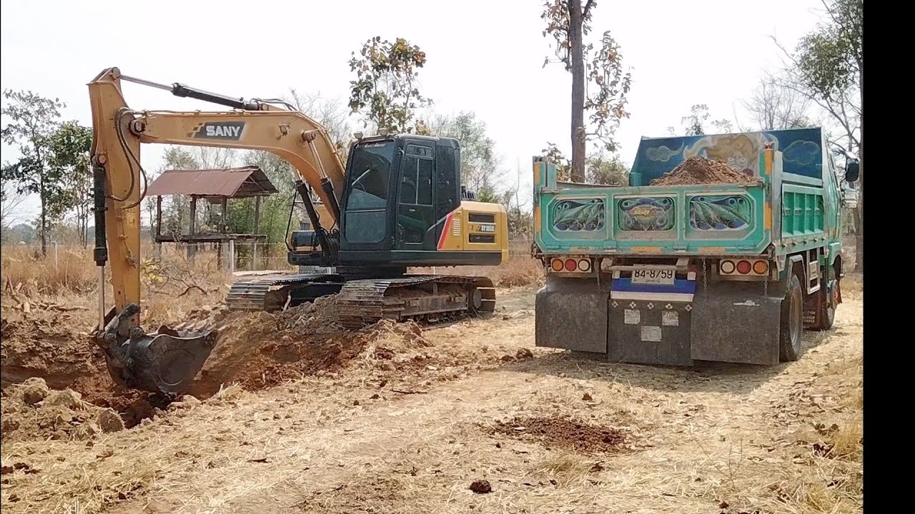 SANY Sy 135 c รถแม็คโคร ลอกนาตักหินลูกรังทำนาลุ่ม ทีมงาน รถ 6 ล้อดั้ม เสี่ยโอ๋ Excavator DumpTruck