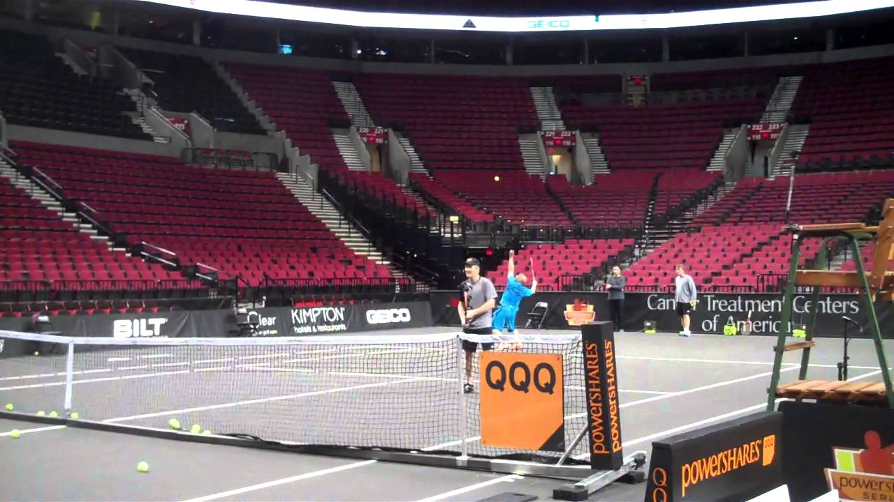 Andre Agassi and Jim Courier lose a point to Portland fans