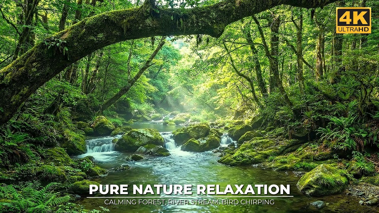 4K Nature Relaxation, Bird Chirping, Calming Forest River Stream Sounds, Deep Insomnia, Sleep Deeply