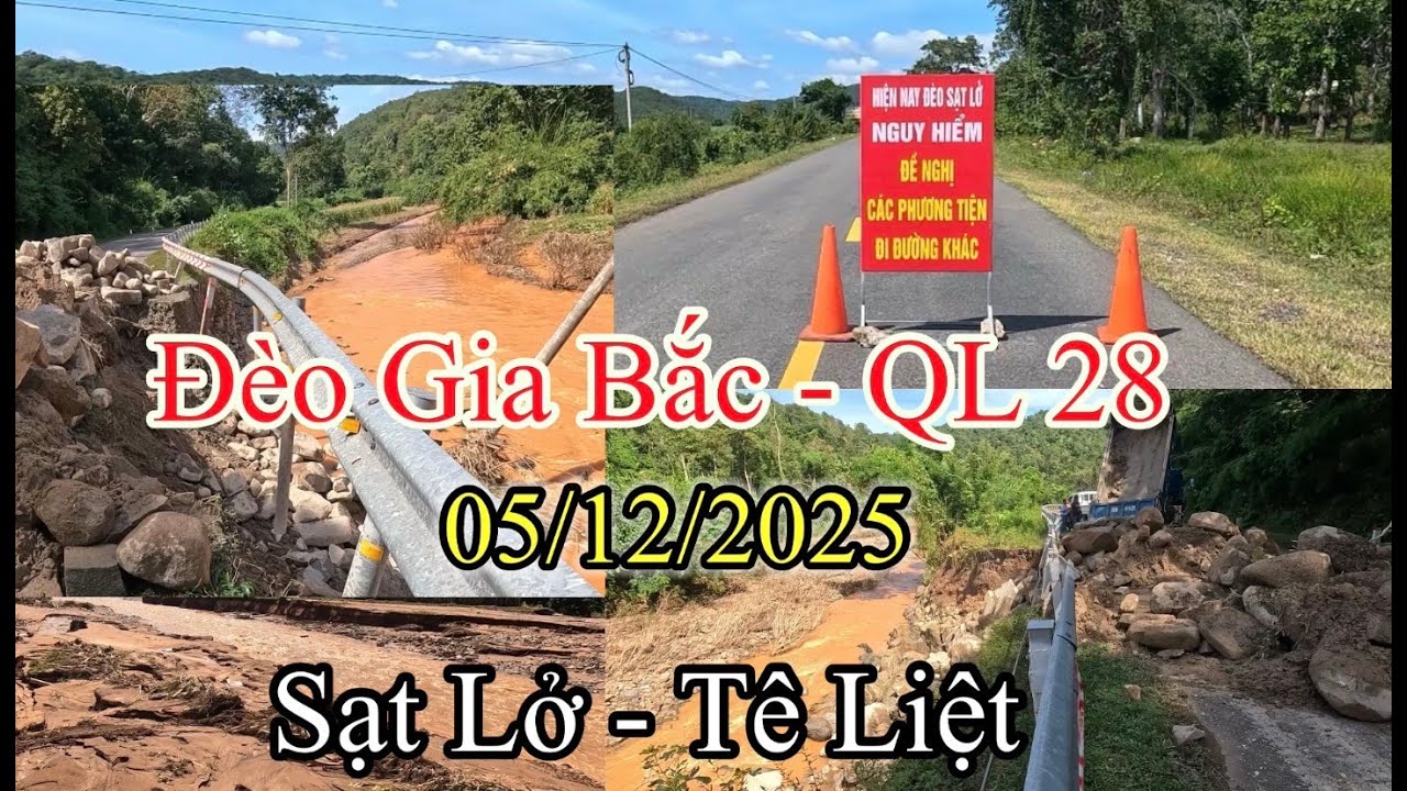 Đ&egrave;o Gia Bắc quốc lộ 28 sạt lở nặng sau trận lũ qu&eacute;t 4/12.