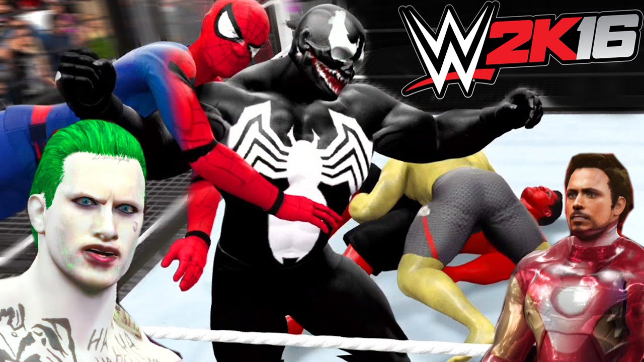 SPIDERMAN VS RED HULK VS IRON MAN VS HULK VS VENOM VS JOKER  - WWE 2K16
